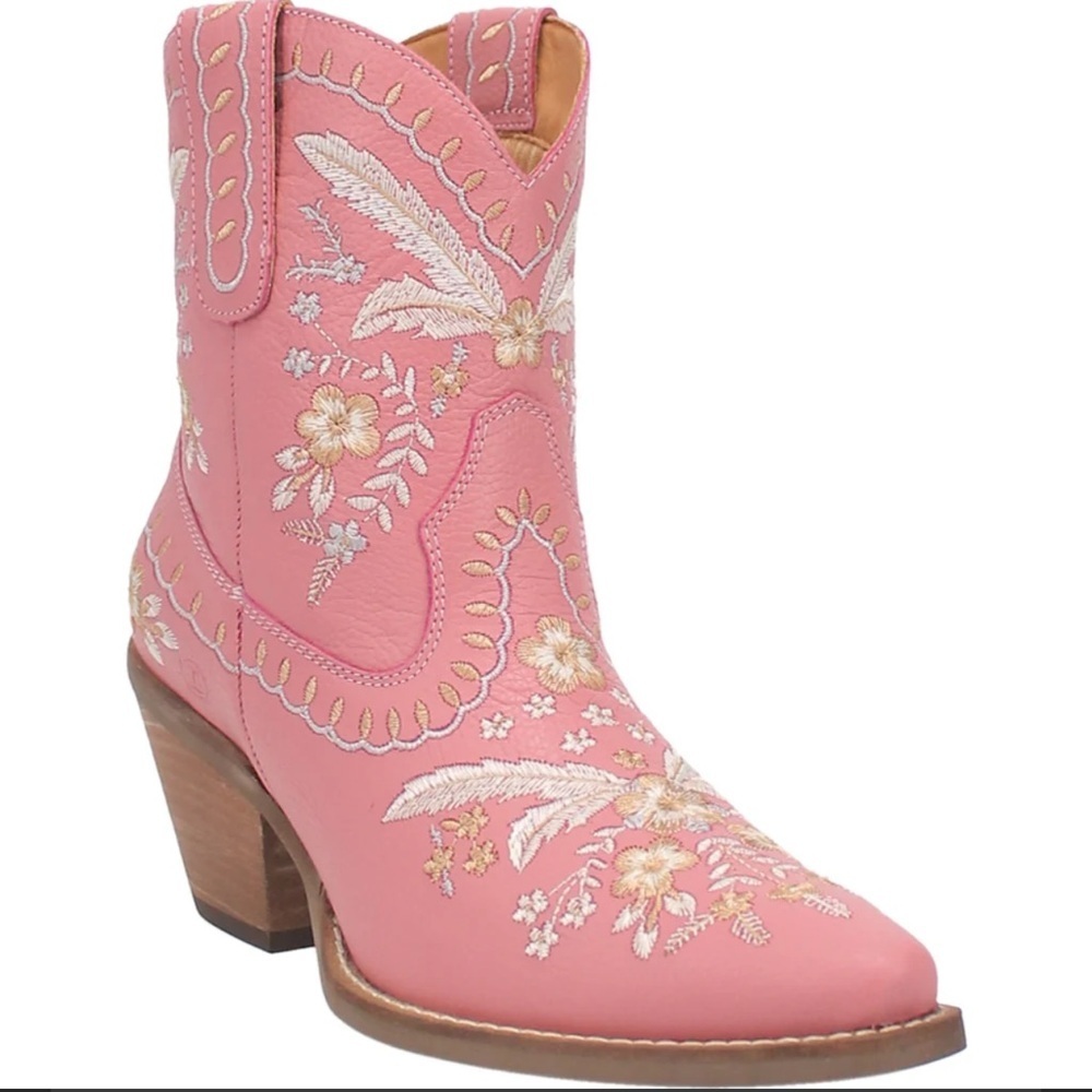 Dingo Primrose pink floral gold leather stitched western cowboy boots size 6